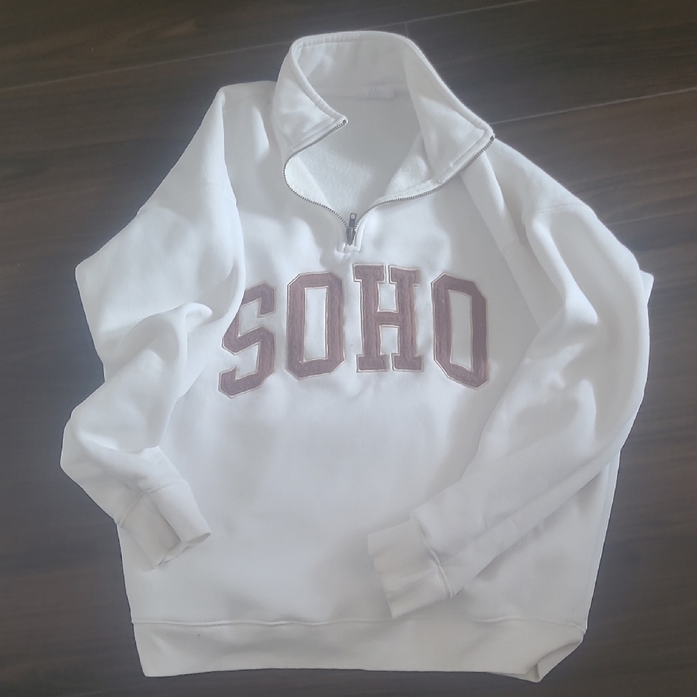 Off White Zip-Up Sweater with Soft Texture